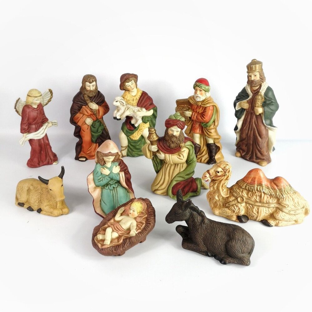 Vintage Ceramic Nativity Scene Christmas Danson Decor 11 Pieces Hand Painted